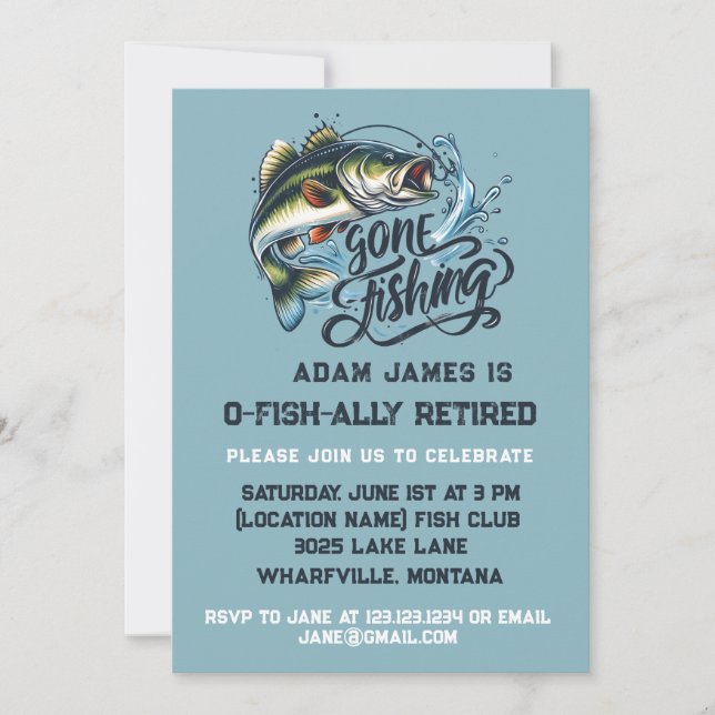Watercolor Fishing Retirement Party - Gone Fishing Invitation (Front)