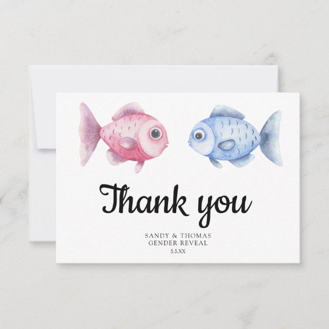 Watercolor Fishing Thank you gender reveal Card (Front)