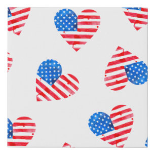 Watercolor flag of America in the shape of hearts Faux Canvas Print
