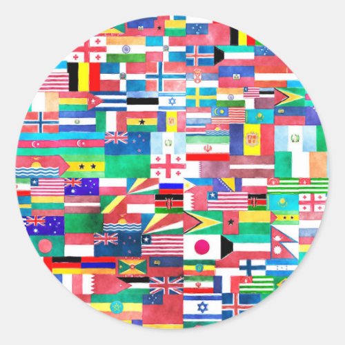 Watercolor Flags of the World Classic Round Sticker