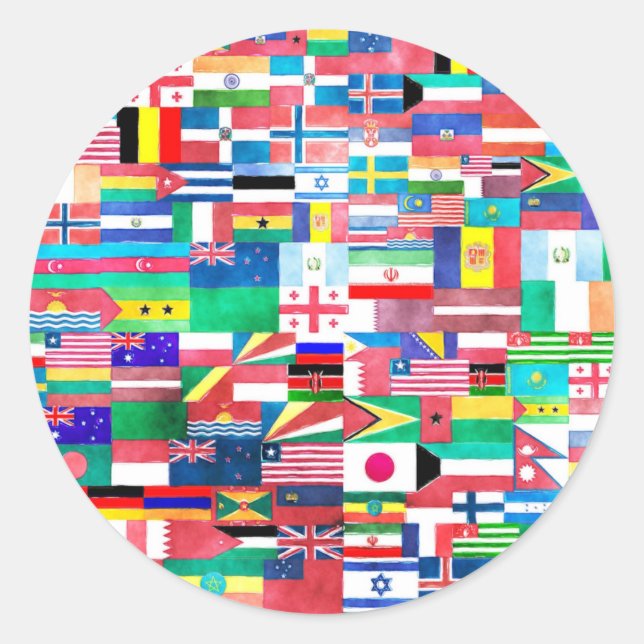 Watercolor Flags of the World Classic Round Sticker (Front)