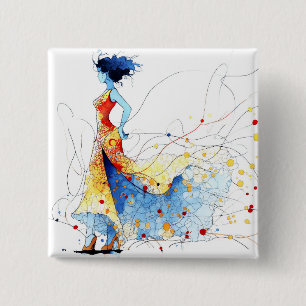 Watercolor Flamenco Dancer – Joy in Motion #2 Button