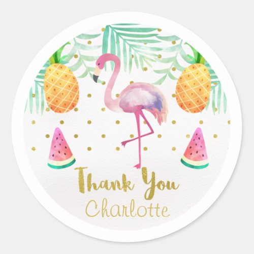 Watercolor Flamingo 1st Birthday Favor Sticker