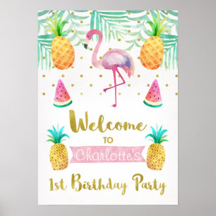 Watercolor Flamingo 1st Birthday Welcome Poster