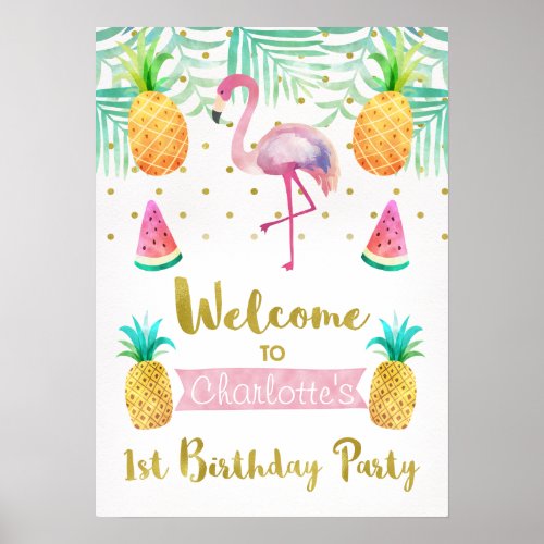 Watercolor Flamingo 1st Birthday Welcome Poster