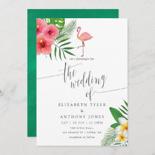 Watercolor Flamingo Aloha Luau Beach Wedding Invitation