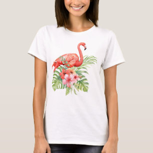 Watercolor Flamingo and Hibiscus T-Shirt
