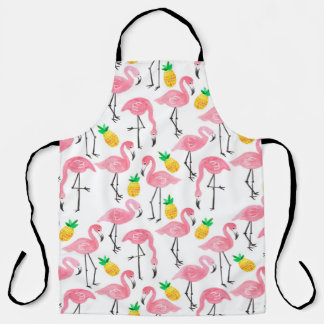 Watercolor Flamingo and Pineapple: Tropical Set. Apron