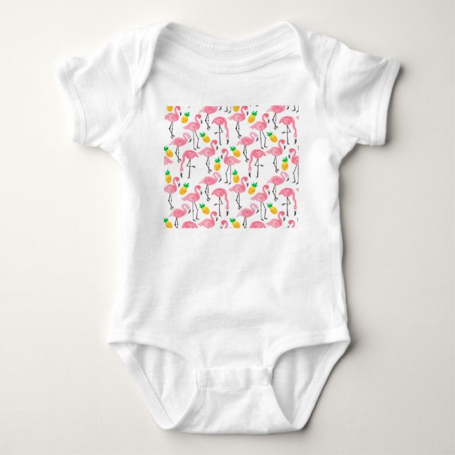 Watercolor Flamingo and Pineapple: Tropical Set. Baby Bodysuit (Front)