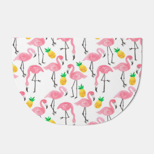 Watercolor Flamingo and Pineapple: Tropical Set. Doormat