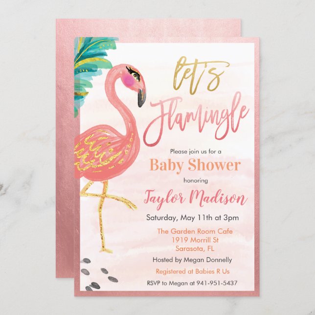 Watercolor Flamingo Baby Shower Invitation (Front/Back)