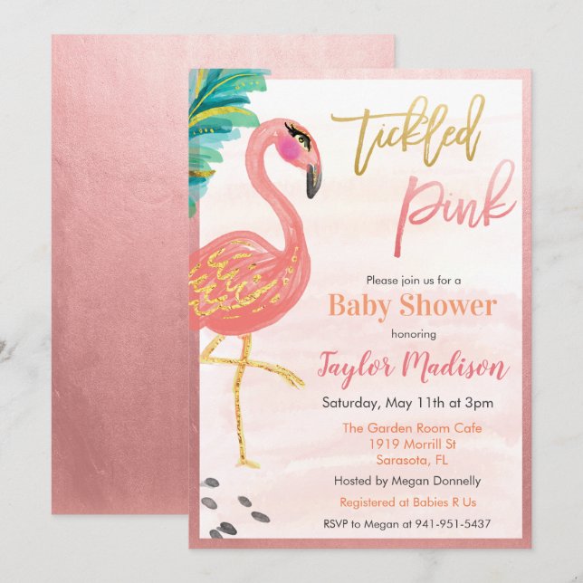 Watercolor Flamingo Baby Shower Invitation (Front/Back)