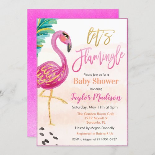 Watercolor Flamingo Baby Shower Invitation