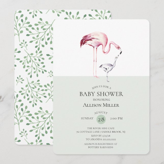 Watercolor Flamingo Baby Shower Invitation (Front/Back)