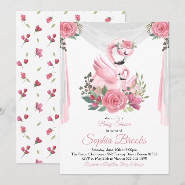 Watercolor Flamingo Baby Shower Invitation (Front/Back)