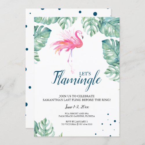 Watercolor Flamingo Bachelorette Party Invitation