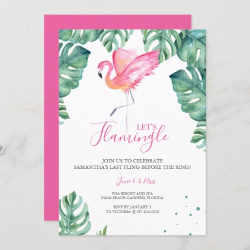 Watercolor Flamingo Bachelorette Party Invitation