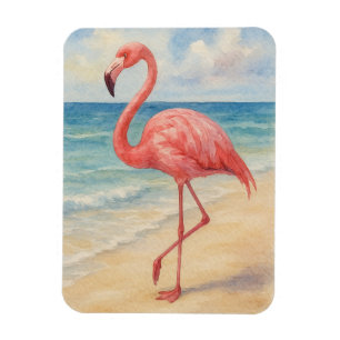 Watercolor Flamingo Beach  Magnet