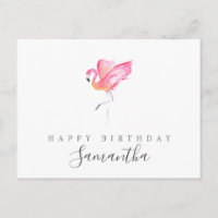 Watercolor Flamingo Birthday Greeting