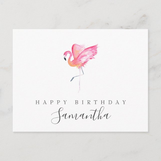 Watercolor Flamingo Birthday Greeting Postcard (Front)