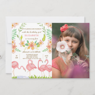 Watercolor Flamingo Birthday Invitation With Photo