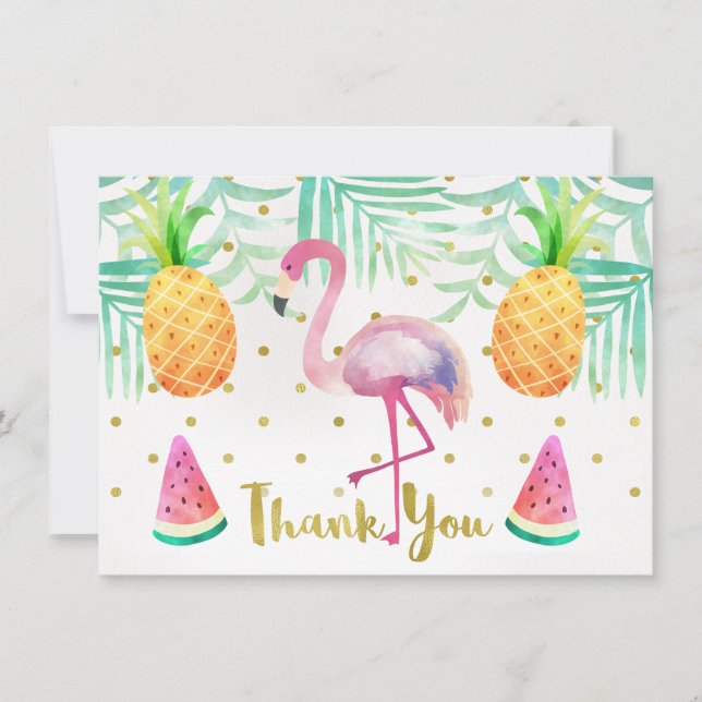 Watercolor Flamingo Birthday Thank You Card (Front)