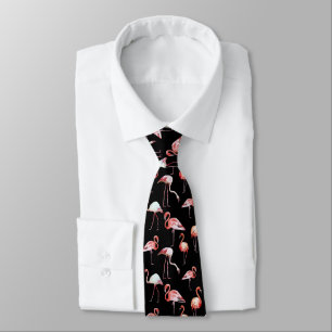 Watercolor flamingo black pattern tropical bird tie