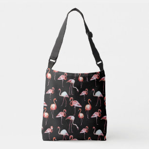 Watercolor flamingo black pattern tropical crossbody bag