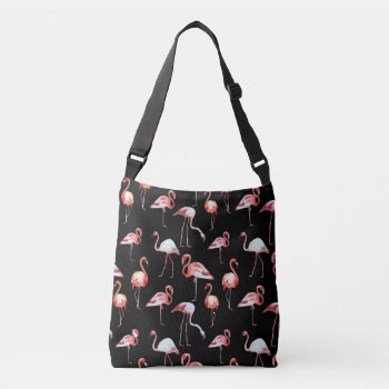 Watercolor Flamingo Black Pattern Tropical Crossbody Bag by AllAboutPattern at Zazzle