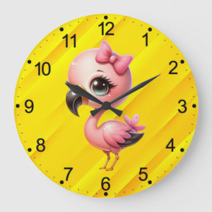 Watercolor Flamingo Cartoon Clipart-95057 Large Clock