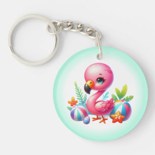 Watercolor Flamingo Cartoon Clipart-95059 Keychain