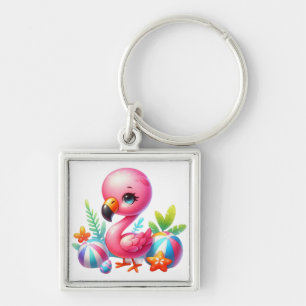 Watercolor Flamingo Cartoon Clipart-95059 Keychain