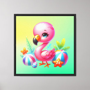 Watercolor Flamingo Cartoon Clipart Canvas Print