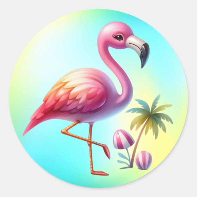 Watercolor Flamingo Cartoon Clipart Classic Round Sticker (Front)