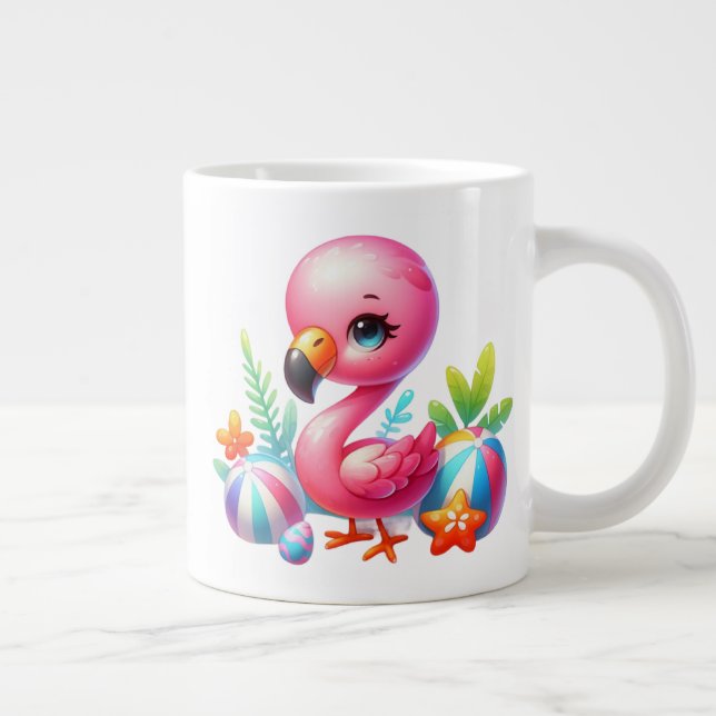 Watercolor Flamingo Cartoon Clipart  Giant Coffee Mug (Right)