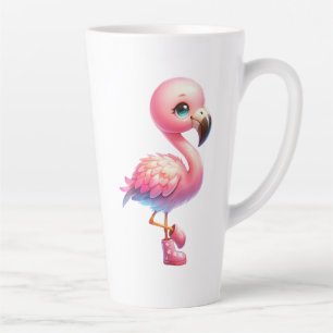 Watercolor Flamingo Cartoon Clipart Latte Mug