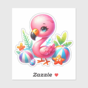 Watercolor Flamingo Cartoon Clipart  Sticker
