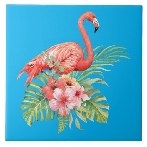 Watercolor Flamingo Ceramic Tile