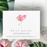 Watercolor Flamingo Change of Address Postcards