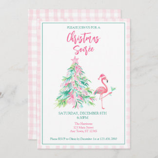 Watercolor Flamingo Christmas Soirée Invitation