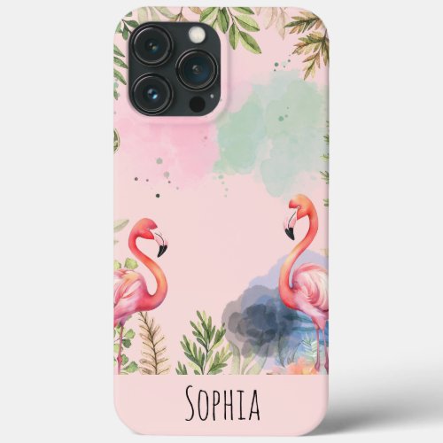 Watercolor Flamingo Cute Personalized  iPhone 13 Pro Max Case