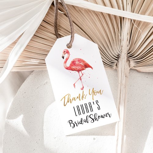 Watercolor Flamingo Gold Glitter  Bridal Shower Gift Tags