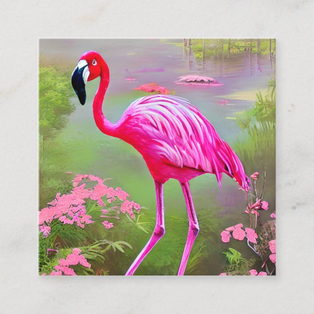 Watercolor Flamingo Graphic Square Business Card (Front)