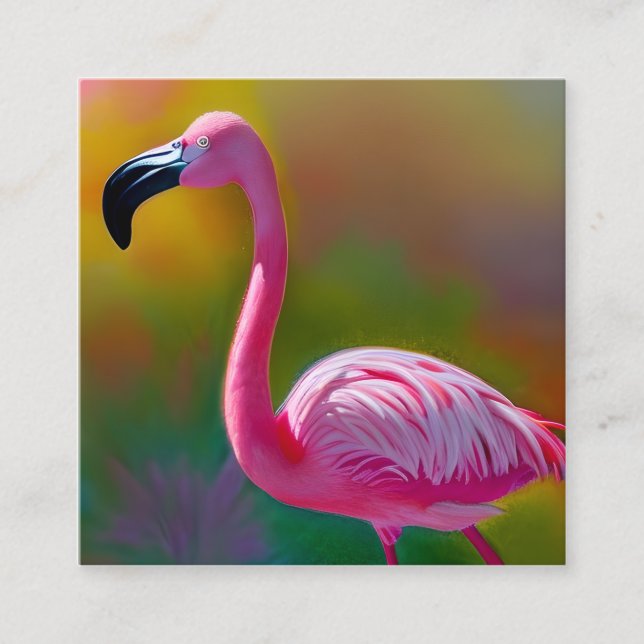 Watercolor Flamingo Graphic Square Business Card (Front)