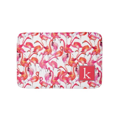 Watercolor Flamingo In Watercolors  Add Your Name Bathroom Mat