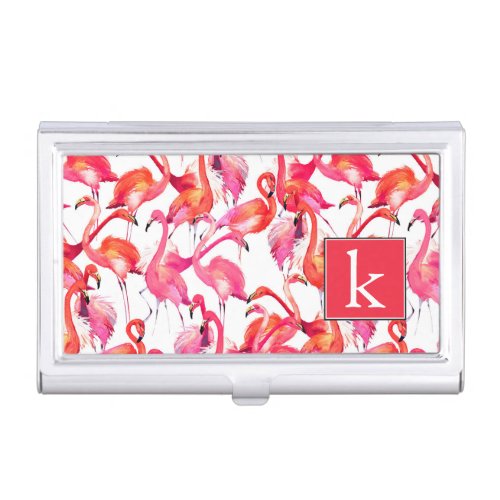 Watercolor Flamingo In Watercolors  Add Your Name Business Card Case