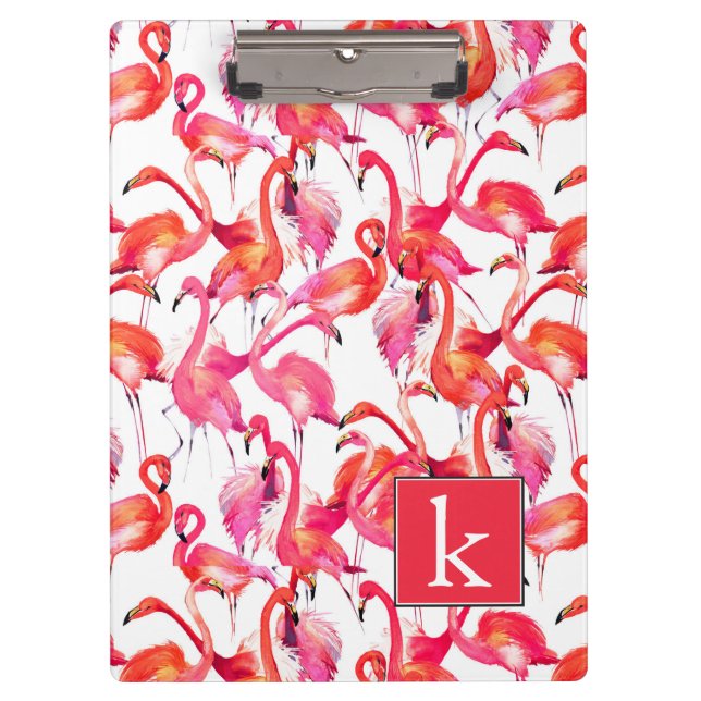 Watercolor Flamingo In Watercolors | Add Your Name Clipboard (Front)