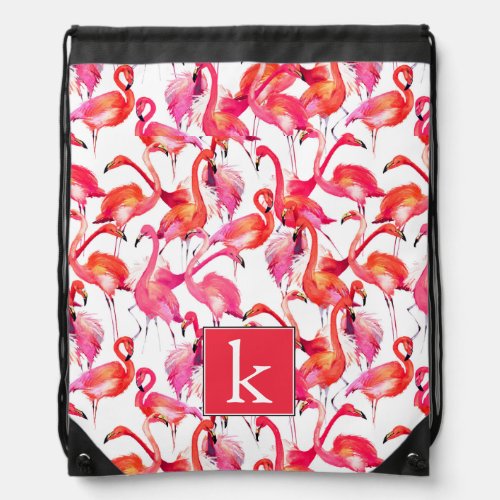 Watercolor Flamingo In Watercolors  Add Your Name Drawstring Bag