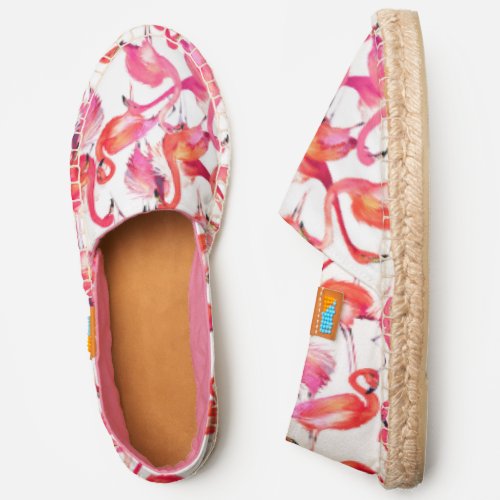 Watercolor Flamingo In Watercolors  Add Your Name Espadrilles