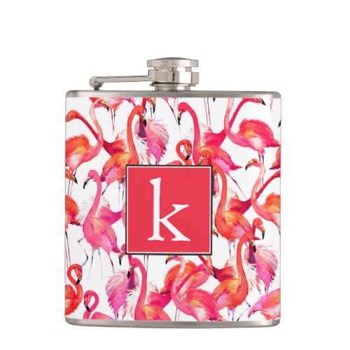 Watercolor Flamingo In Watercolors  Add Your Name Hip Flask